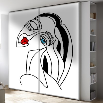 Τέχνη κοπέλας με κόκκινα χείλη, Line Art, Αυτοκόλλητα ντουλάπας, 100 x 100 εκ. (45557)
